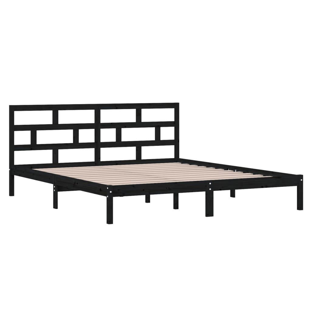 Cadre de lit sans matelas noir bois massif