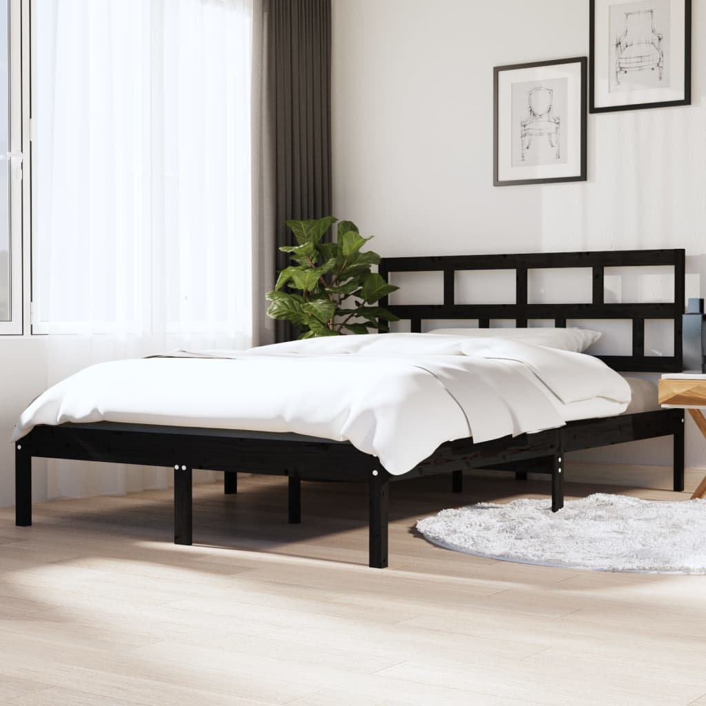 Cadre de lit sans matelas noir bois massif