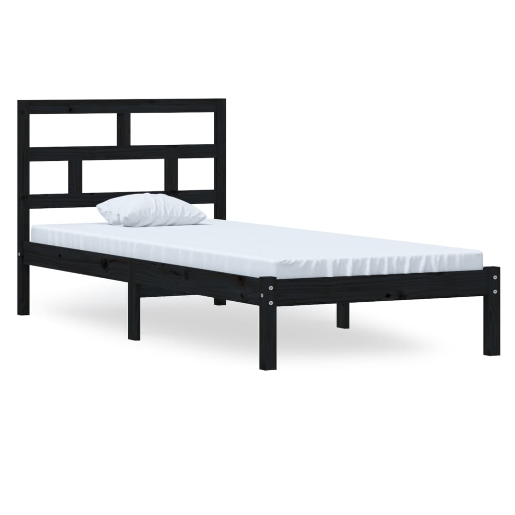 Cadre de lit sans matelas noir bois massif 100x200 cm