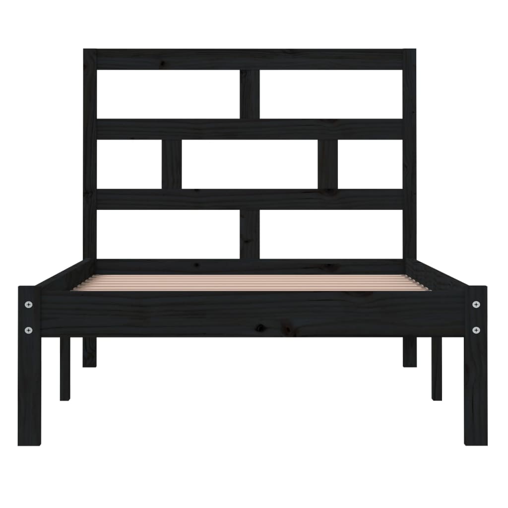 Cadre de lit sans matelas noir bois massif 100x200 cm