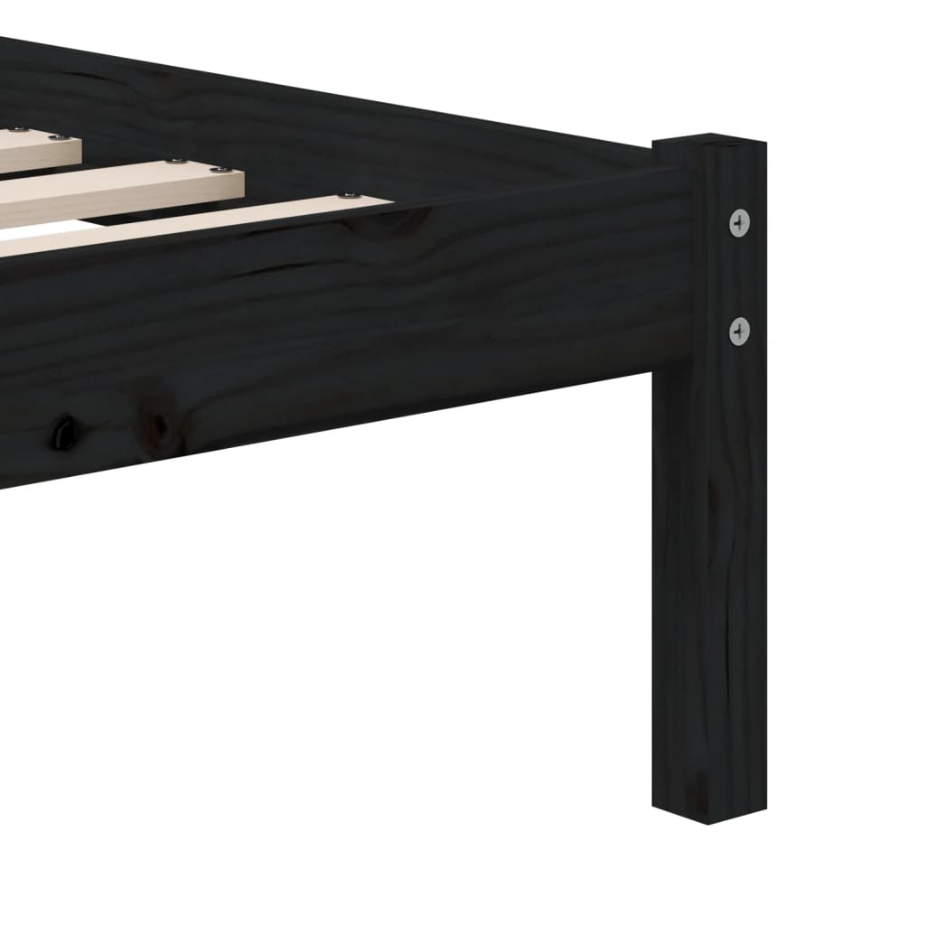 Cadre de lit sans matelas noir bois massif 100x200 cm