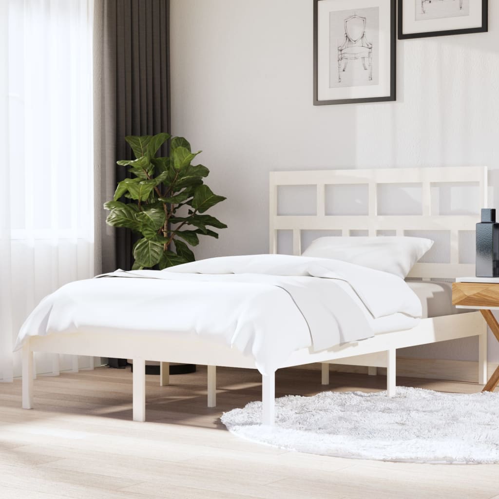 Cadre de lit sans matelas blanc bois de pin massif