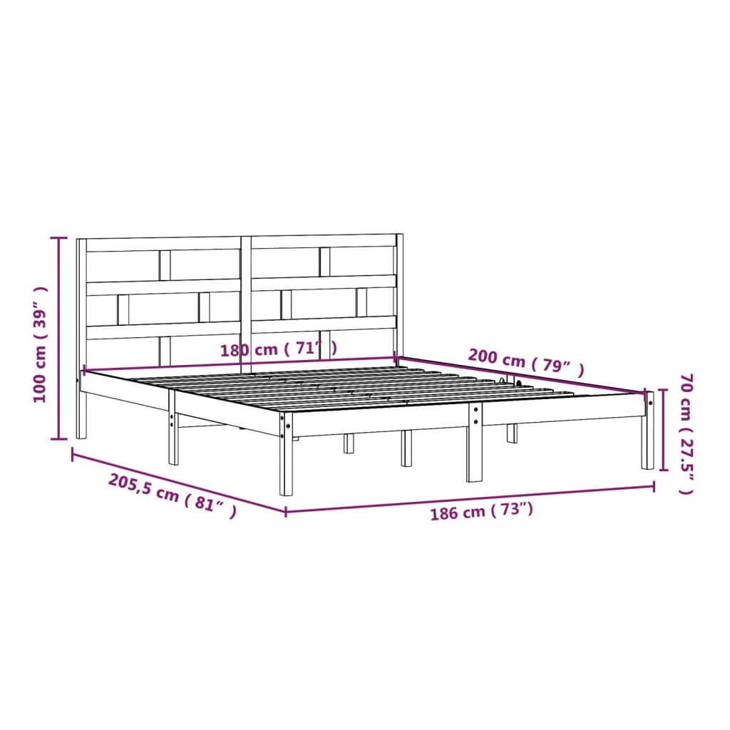 Cadre de lit sans matelas blanc bois massif