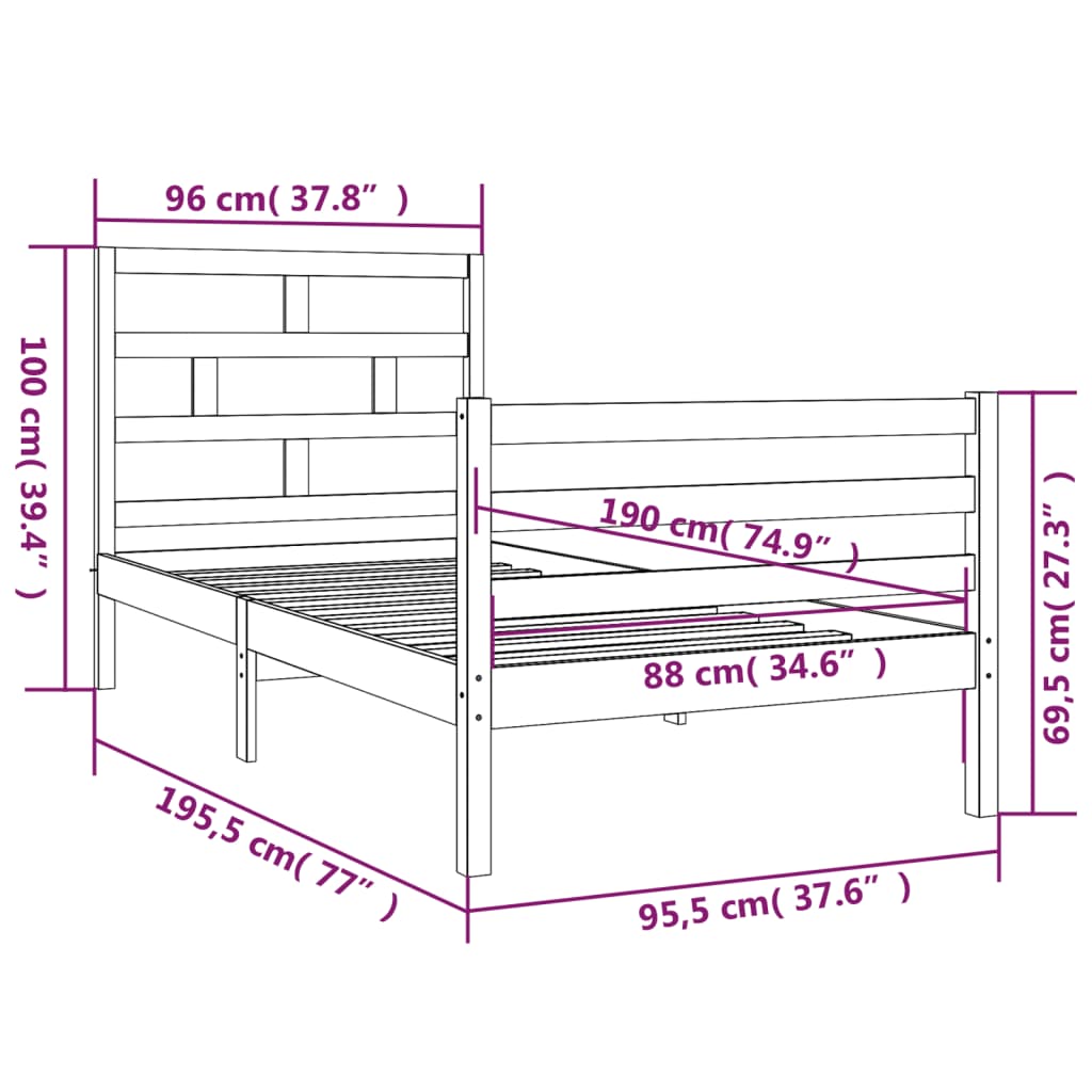 Cadre de lit sans matelas blanc 90x190 cm bois massif