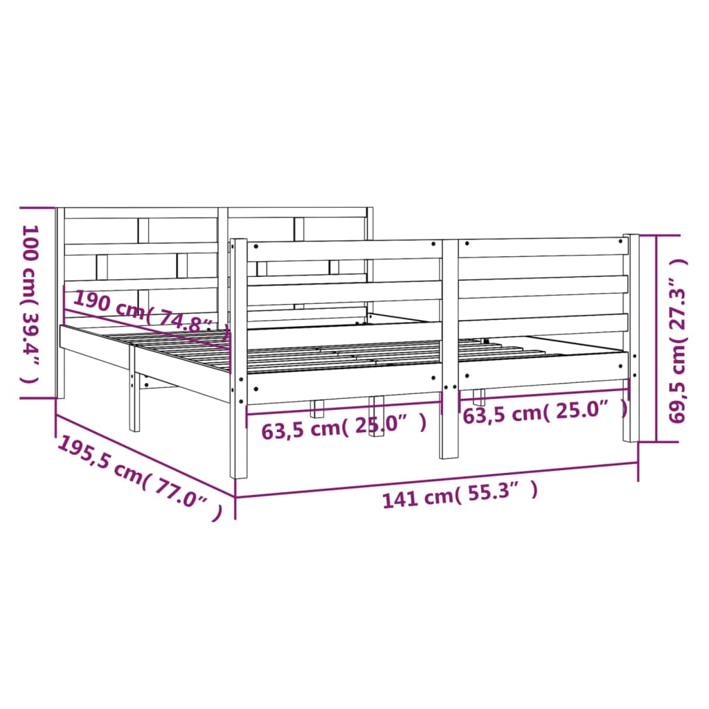 Cadre de lit sans matelas bois massif