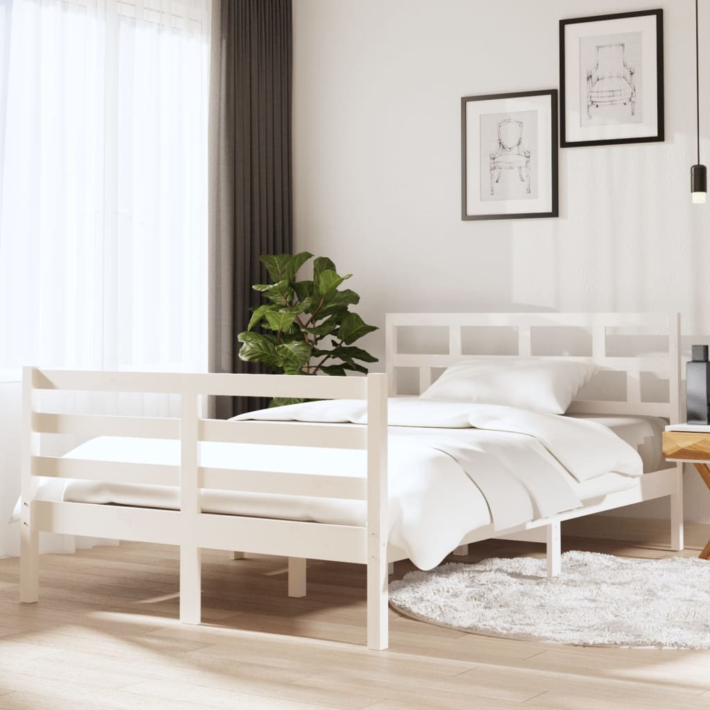 Cadre de lit sans matelas blanc bois massif