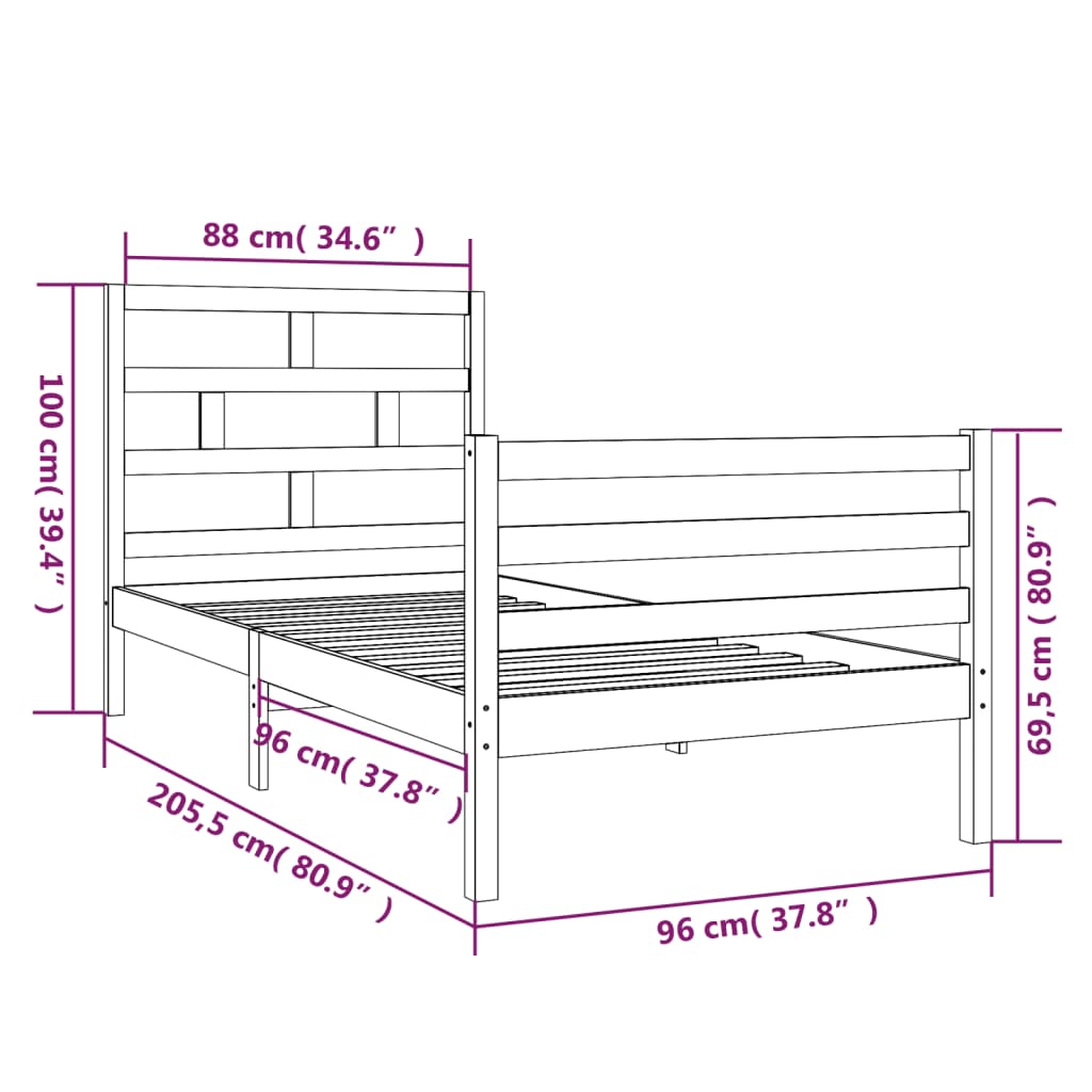 Cadre de lit sans matelas bois massif 90x200 cm