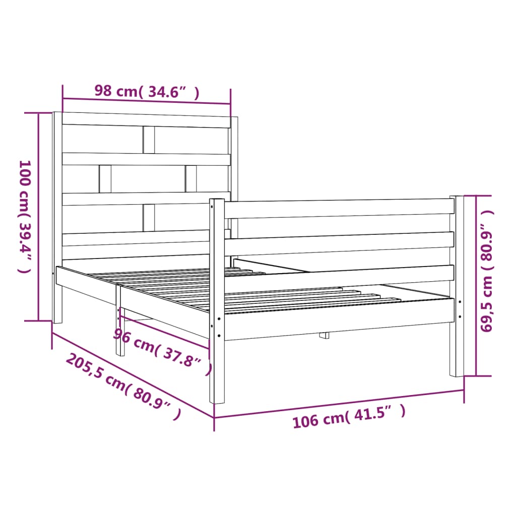 Cadre de lit sans matelas bois massif 100x200 cm