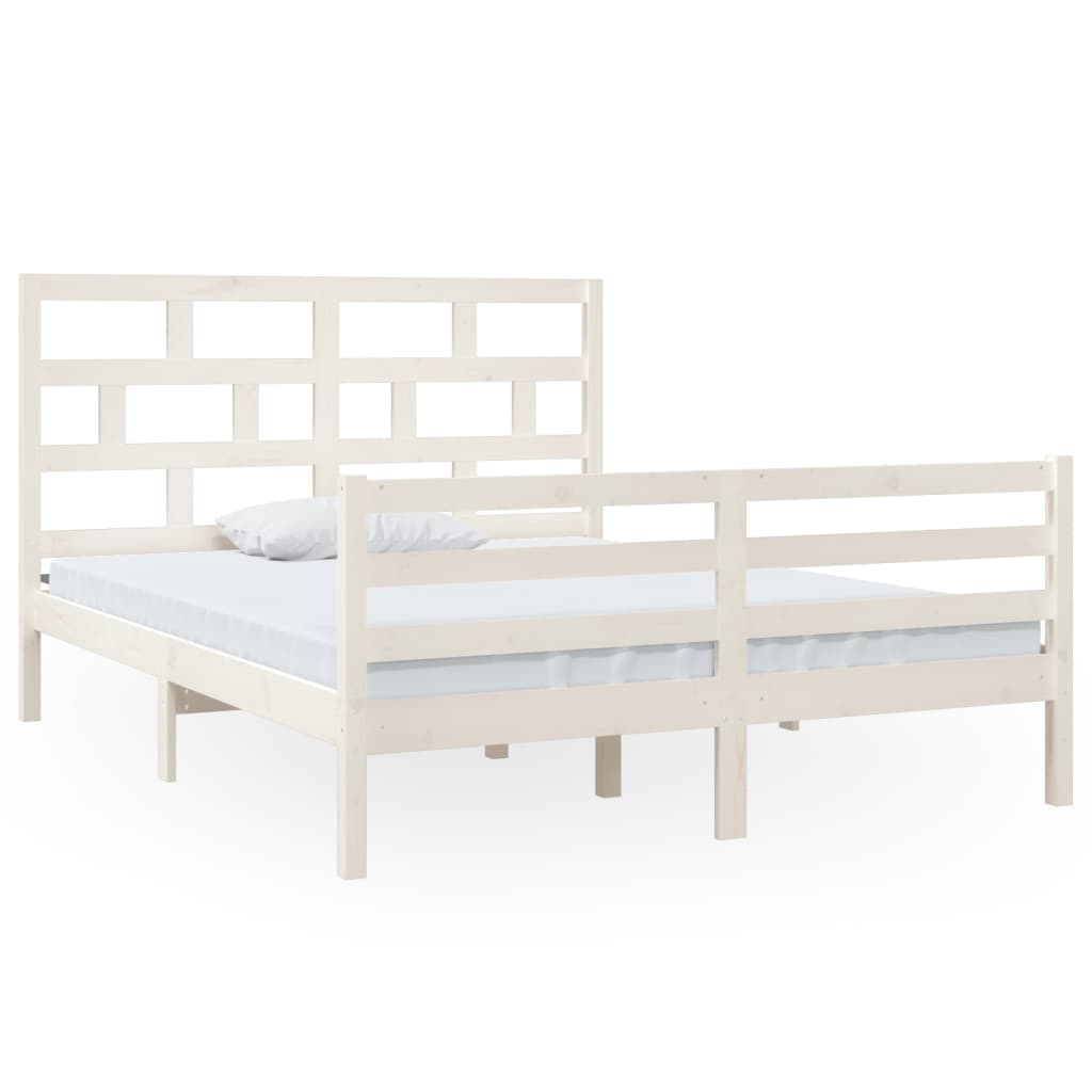 Cadre de lit sans matelas blanc bois de pin massif