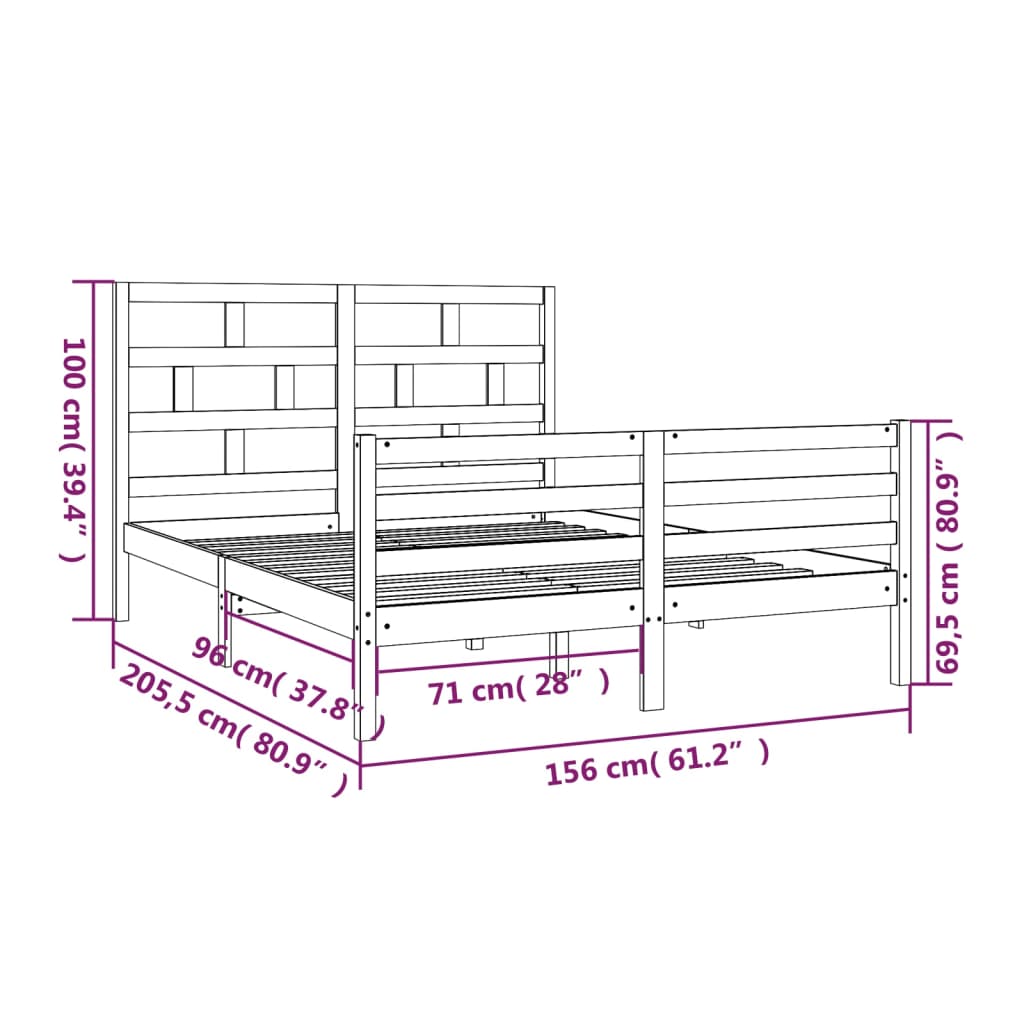 Cadre de lit sans matelas blanc bois de pin massif