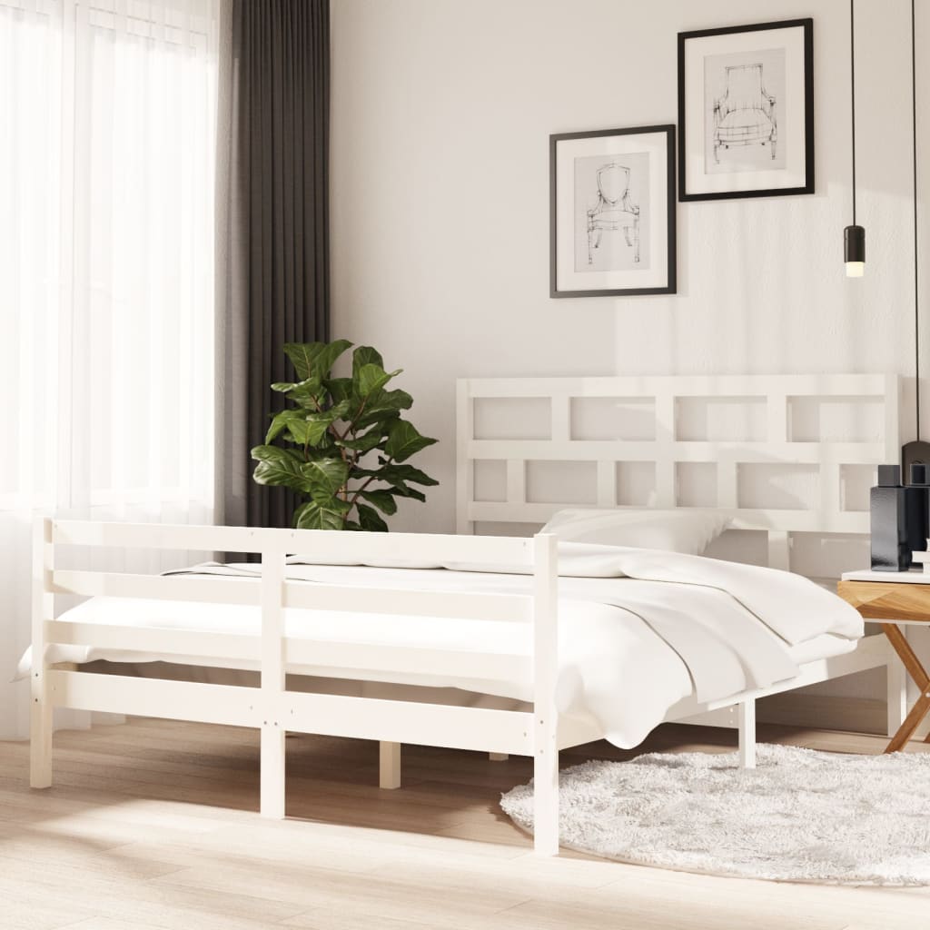 Cadre de lit sans matelas blanc bois de pin massif