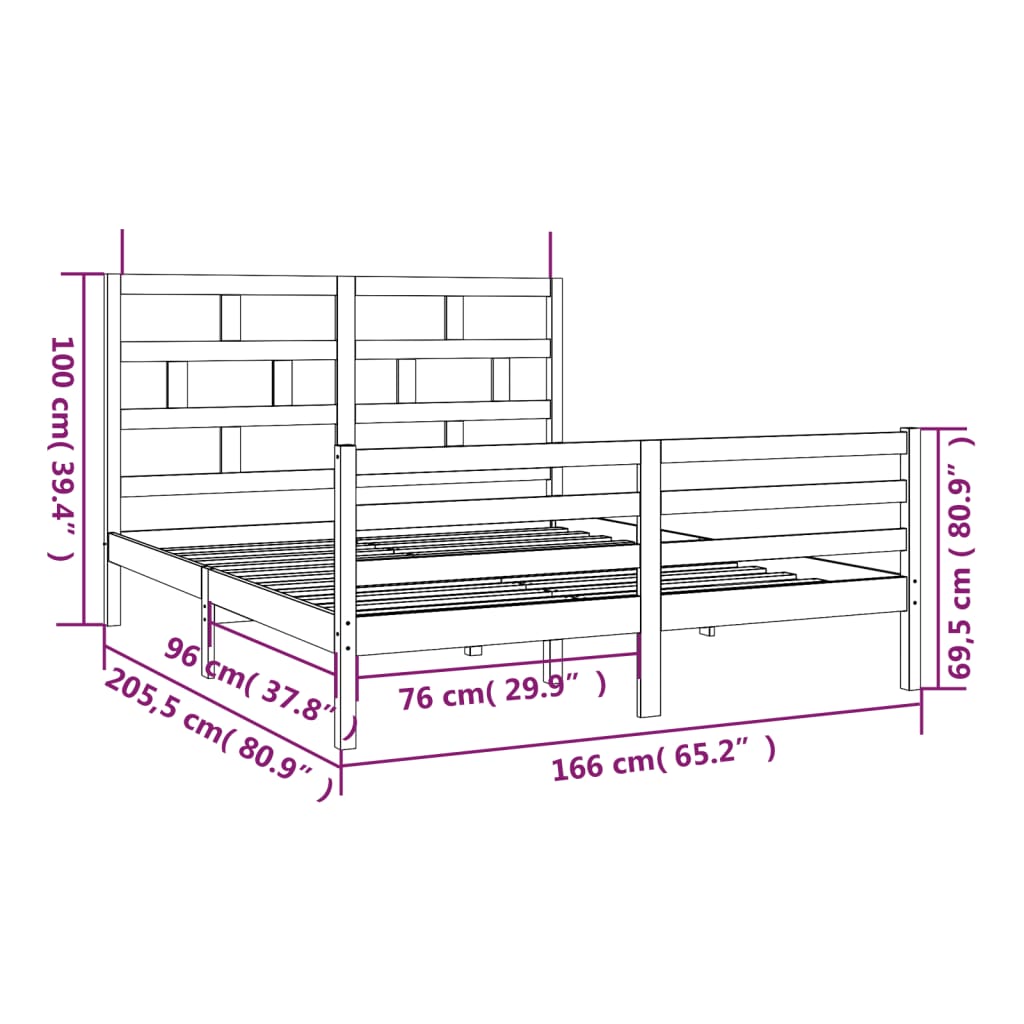 Cadre de lit sans matelas bois massif 160x200 cm