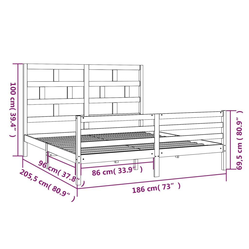 Cadre de lit sans matelas bois massif