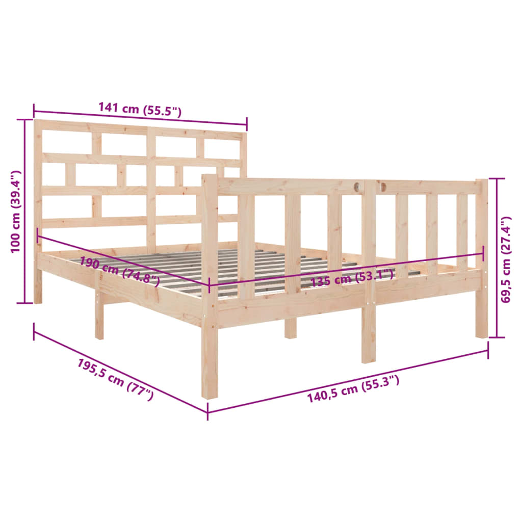 Cadre de lit sans matelas bois de pin massif