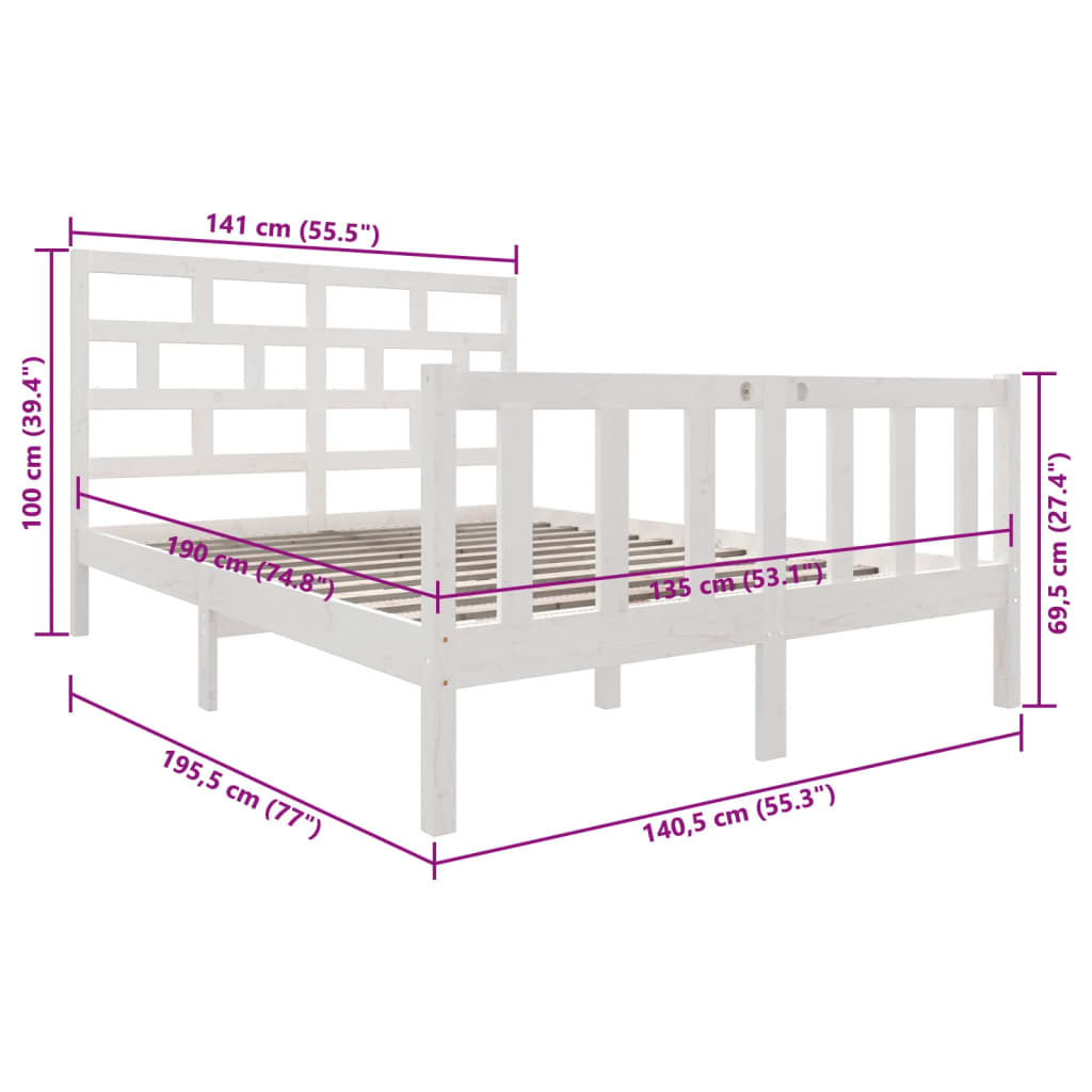 Cadre de lit sans matelas blanc bois de pin massif