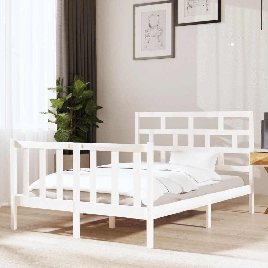 Cadre de lit sans matelas blanc bois de pin massif