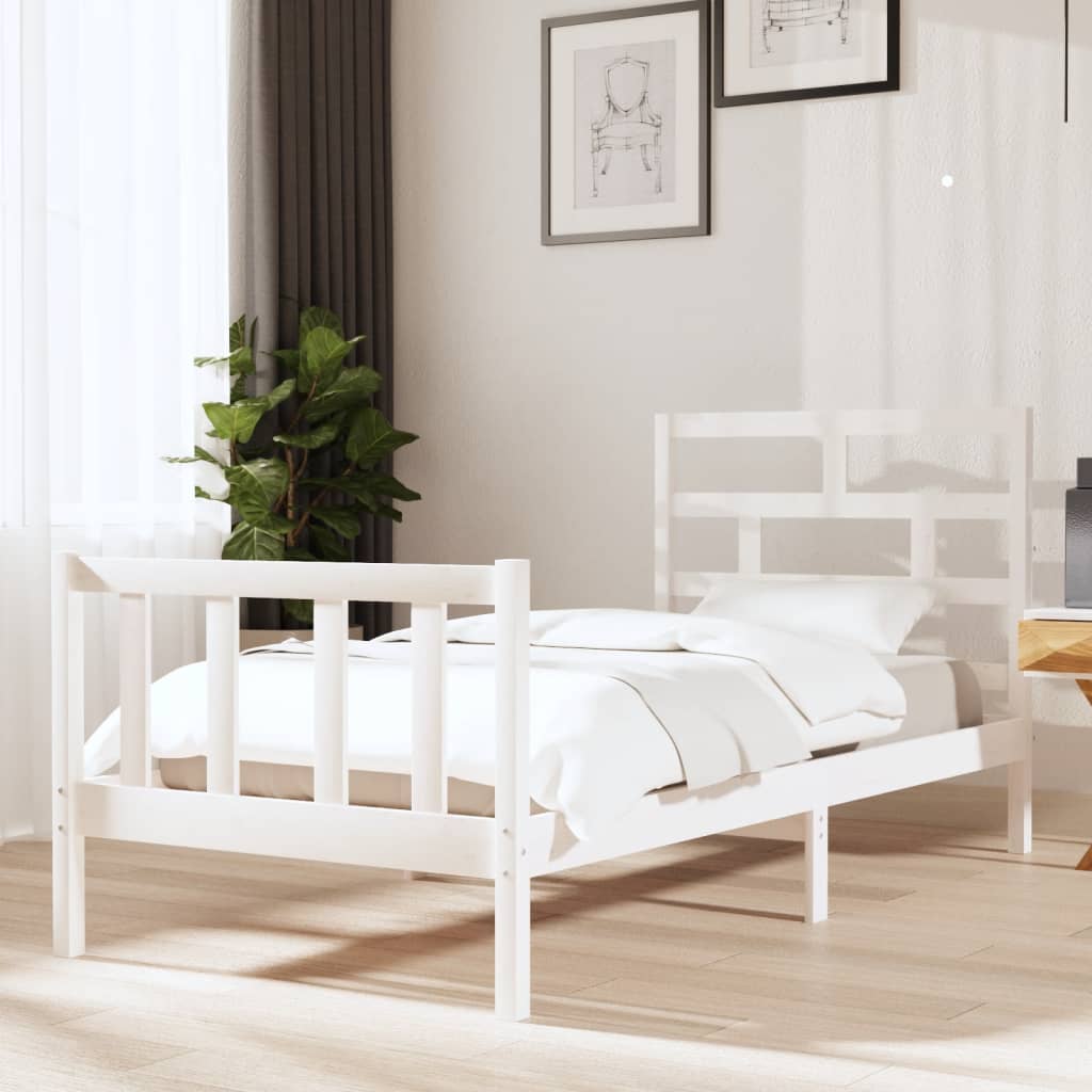 Cadre de lit sans matelas blanc bois massif 90x200 cm