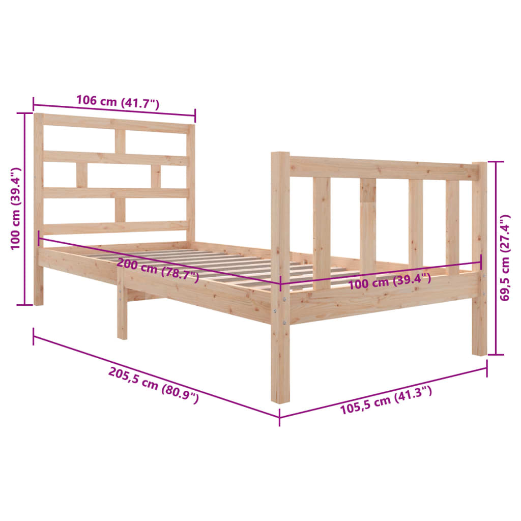 Cadre de lit sans matelas bois massif 100x200 cm