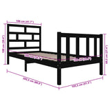 Cadre de lit sans matelas noir bois massif 100x200 cm