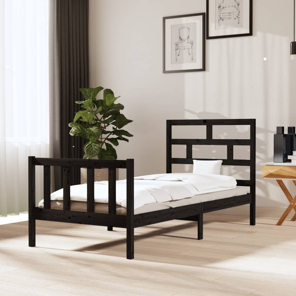 Cadre de lit sans matelas noir bois massif 100x200 cm