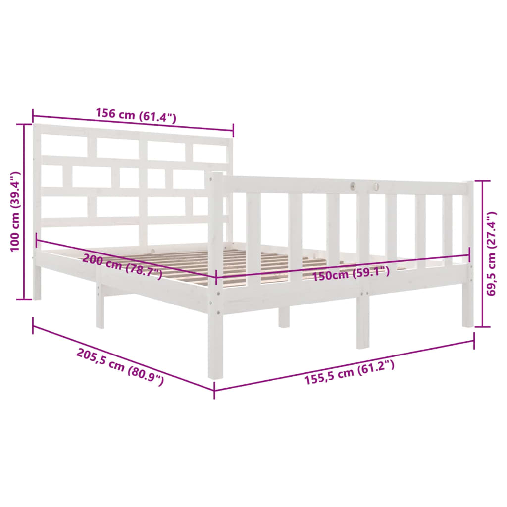 Cadre de lit sans matelas blanc bois de pin massif