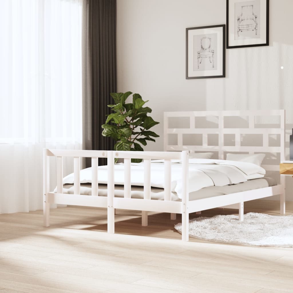 Cadre de lit sans matelas blanc bois de pin massif