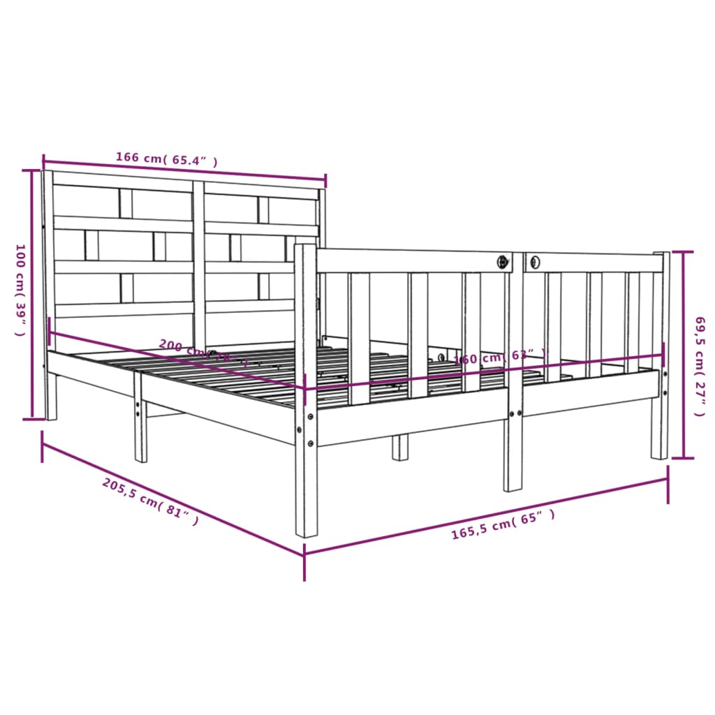 Cadre de lit sans matelas bois massif 160x200 cm