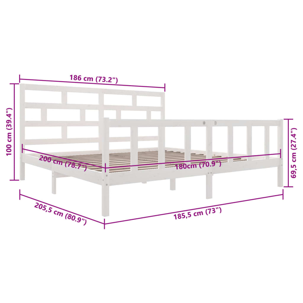 Cadre de lit sans matelas blanc bois de pin massif