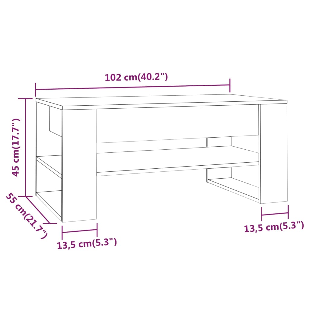 Weißer Couchtisch 102x55x45 cm aus Holzwerkstoff