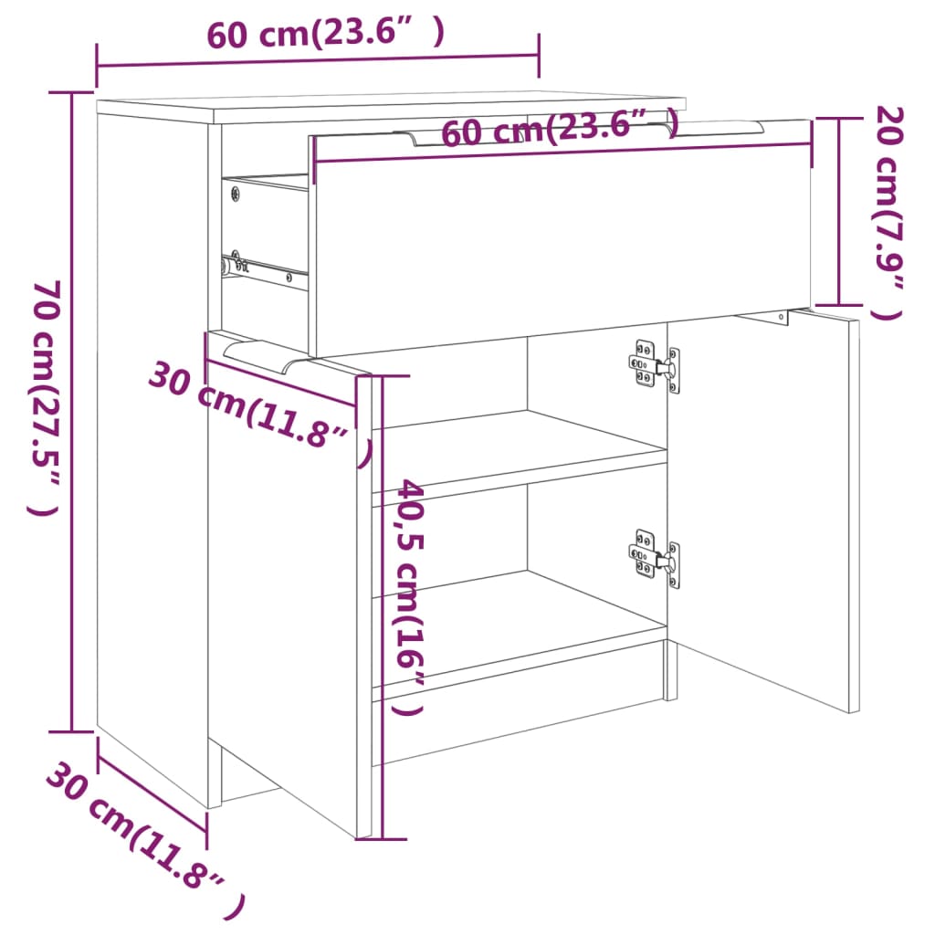 Buffet Gris béton 60x30x70 cm Bois d'ingénierie