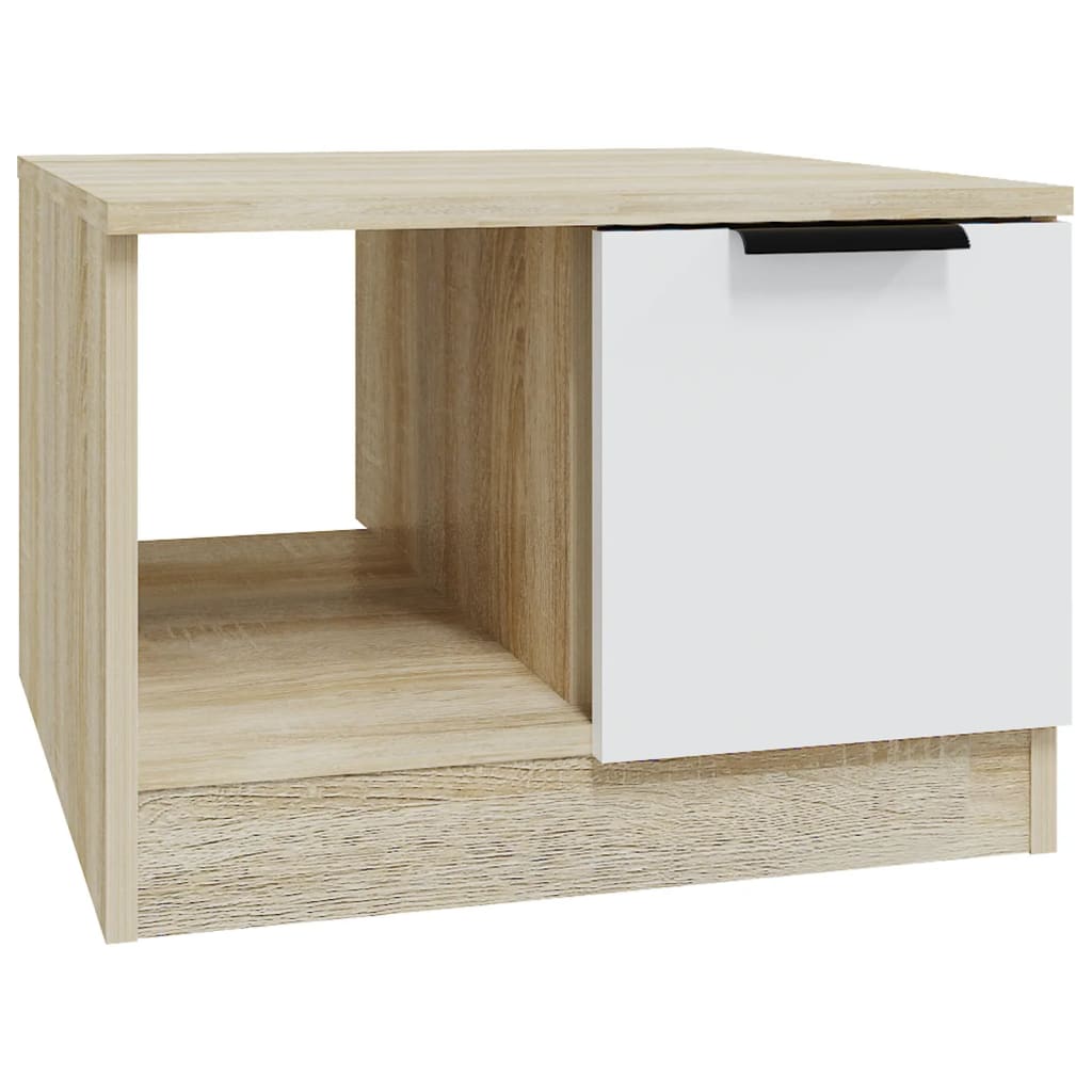 Table basse blanc et chêne sonoma 50x50x36 cm bois d'ingénierie