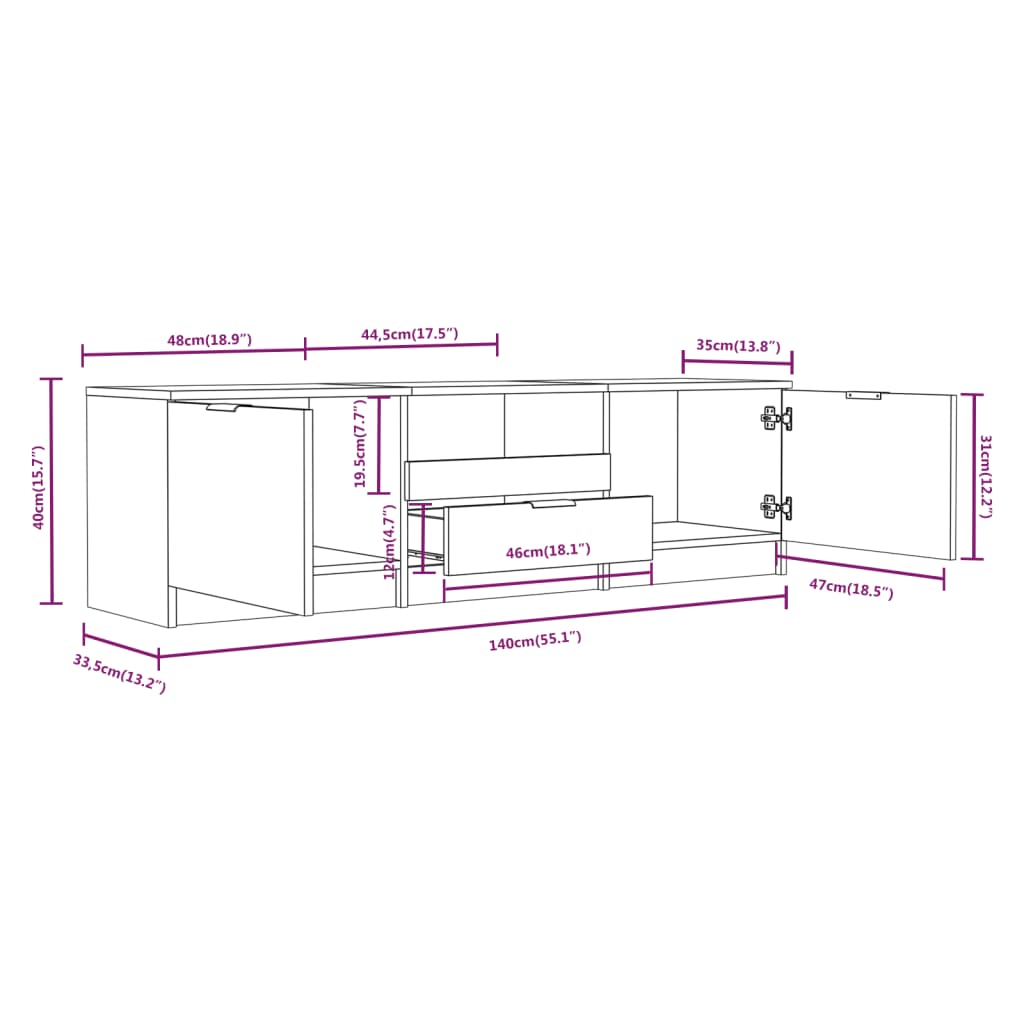 Meuble TV Blanc 140x35x40 cm Bois d'ingénierie