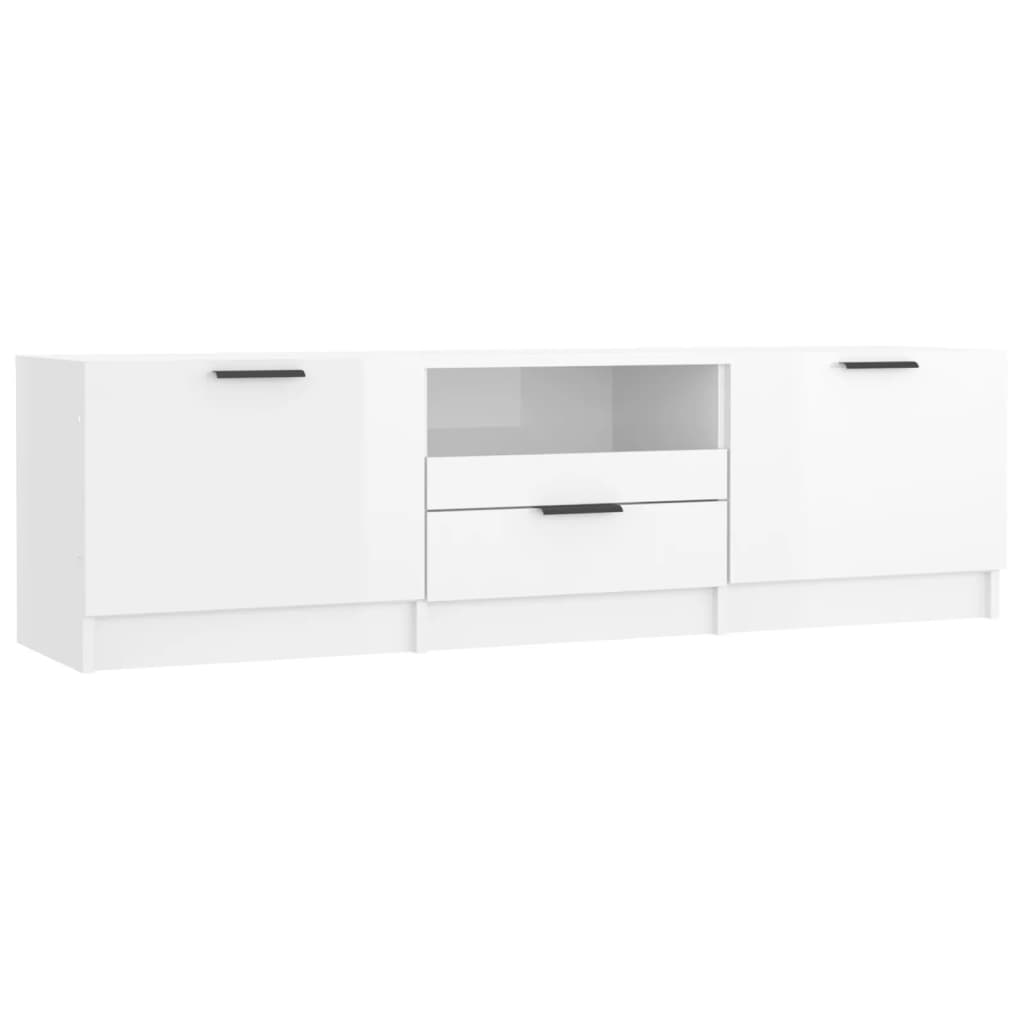 Meuble TV blanc brillant 140x35x40 cm bois d'ingénierie