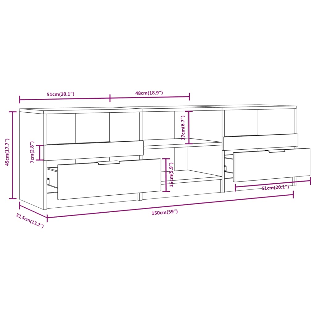 White TV cabinet 150x33.5x45 cm Engineered wood