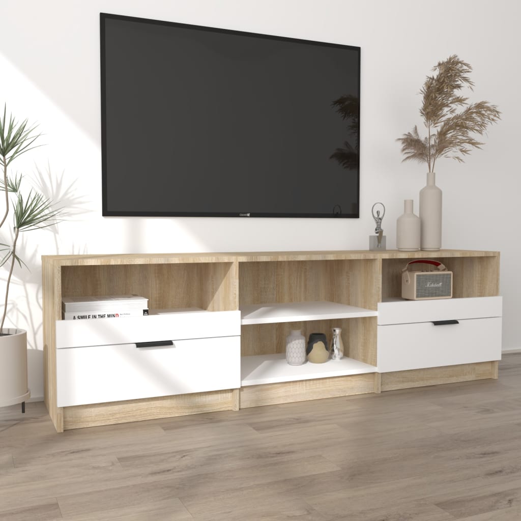 Meuble TV Blanc et chêne sonoma 150x33,5x45cm Bois d'ingénierie