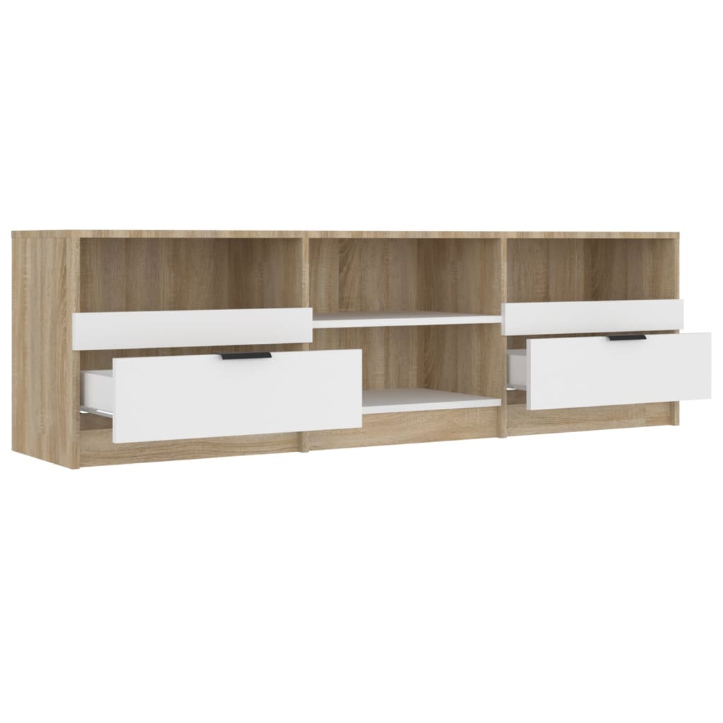 Meuble TV Blanc et chêne sonoma 150x33,5x45cm Bois d'ingénierie