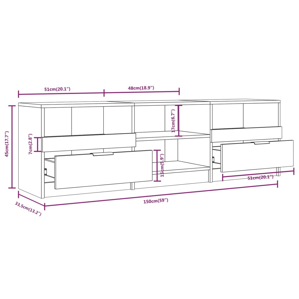 Meuble TV Blanc brillant 150x33,5x45 cm Bois d'ingénierie