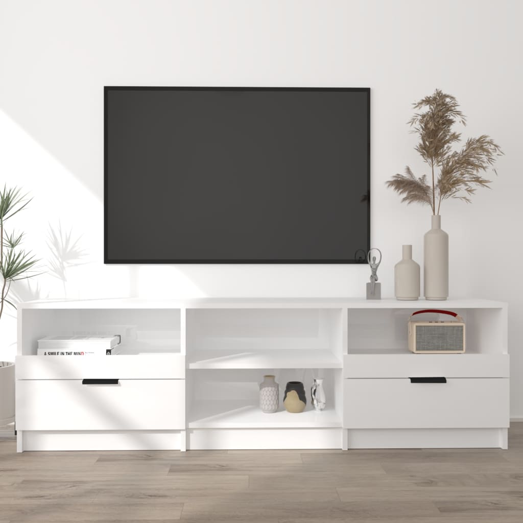 TV cabinet Glossy white 150x33.5x45 cm Engineered wood