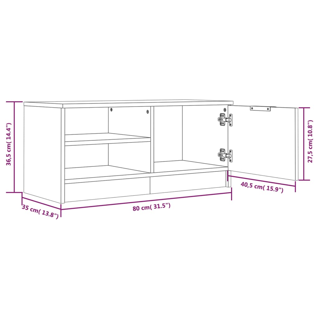 Meuble TV Blanc 80x35x36,5 cm Bois d'ingénierie