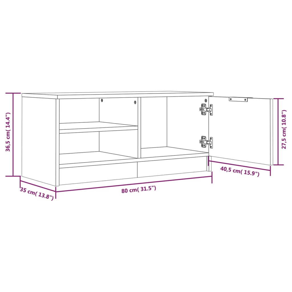 Meuble TV Noir 80x35x36,5 cm Bois d'ingénierie