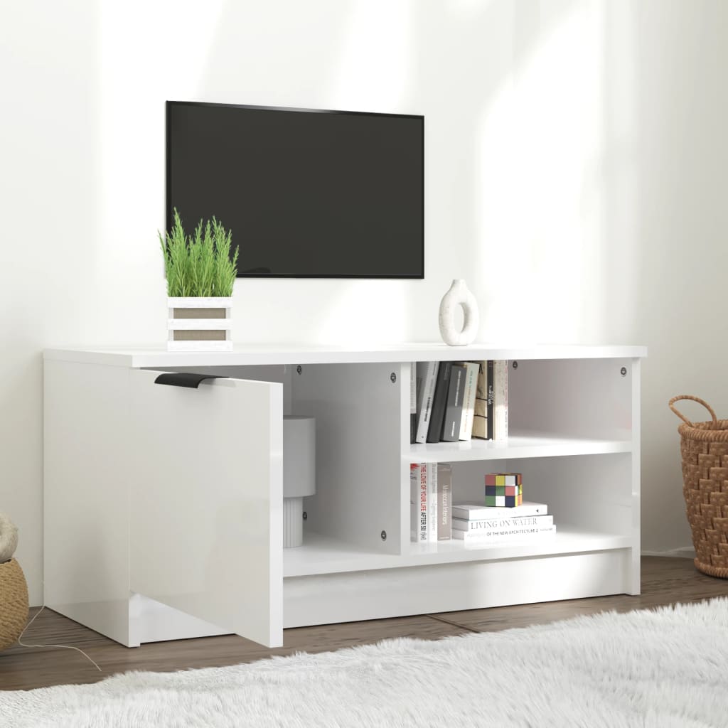 Meuble TV Blanc brillant 80x35x36,5 cm Bois d'ingénierie