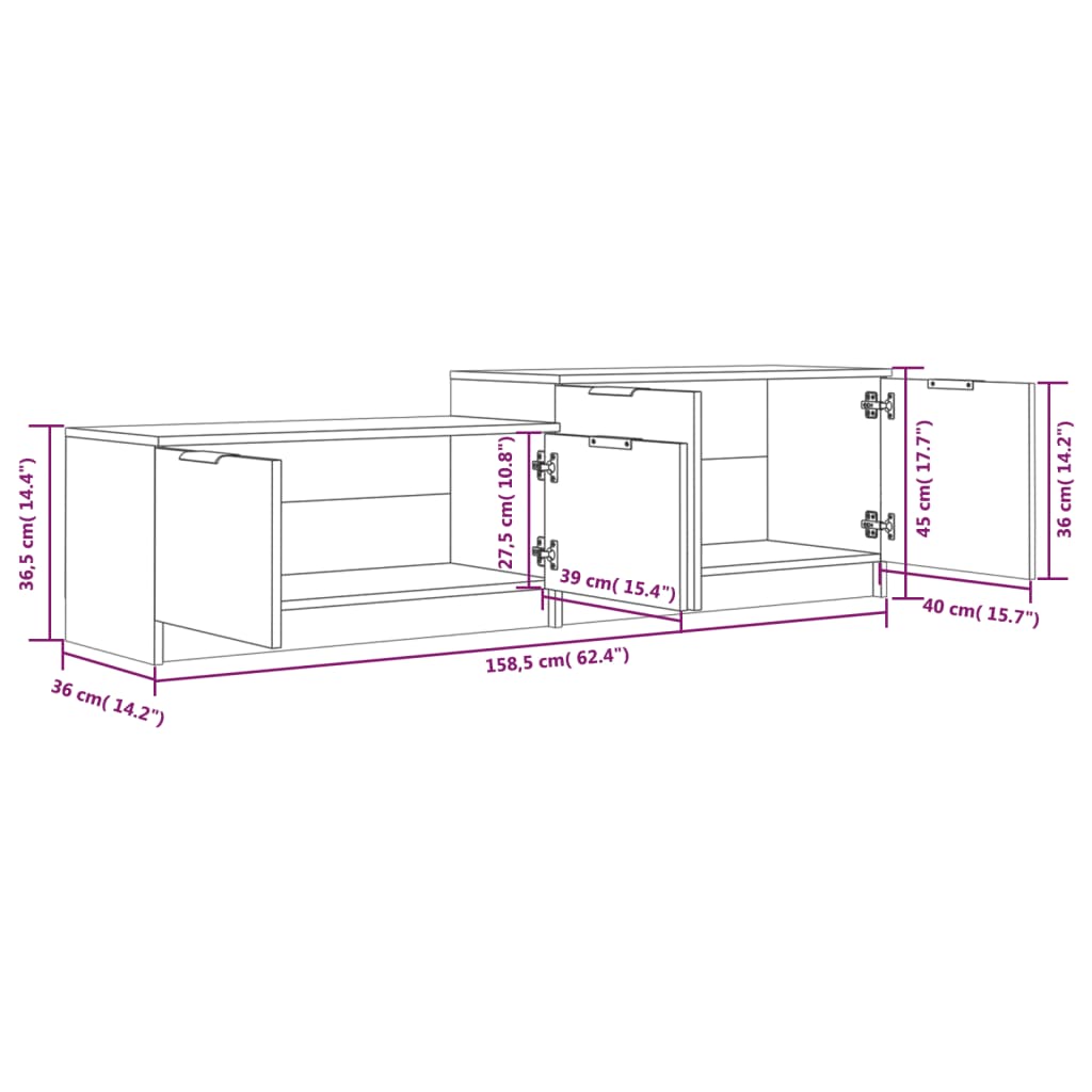 Meuble TV Blanc 158,5x36x45 cm Bois d'ingénierie