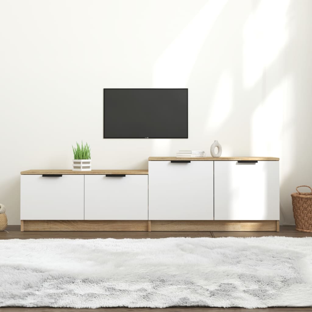 Meuble TV Blanc et chêne sonoma 158,5x36x45cm Bois d'ingénierie