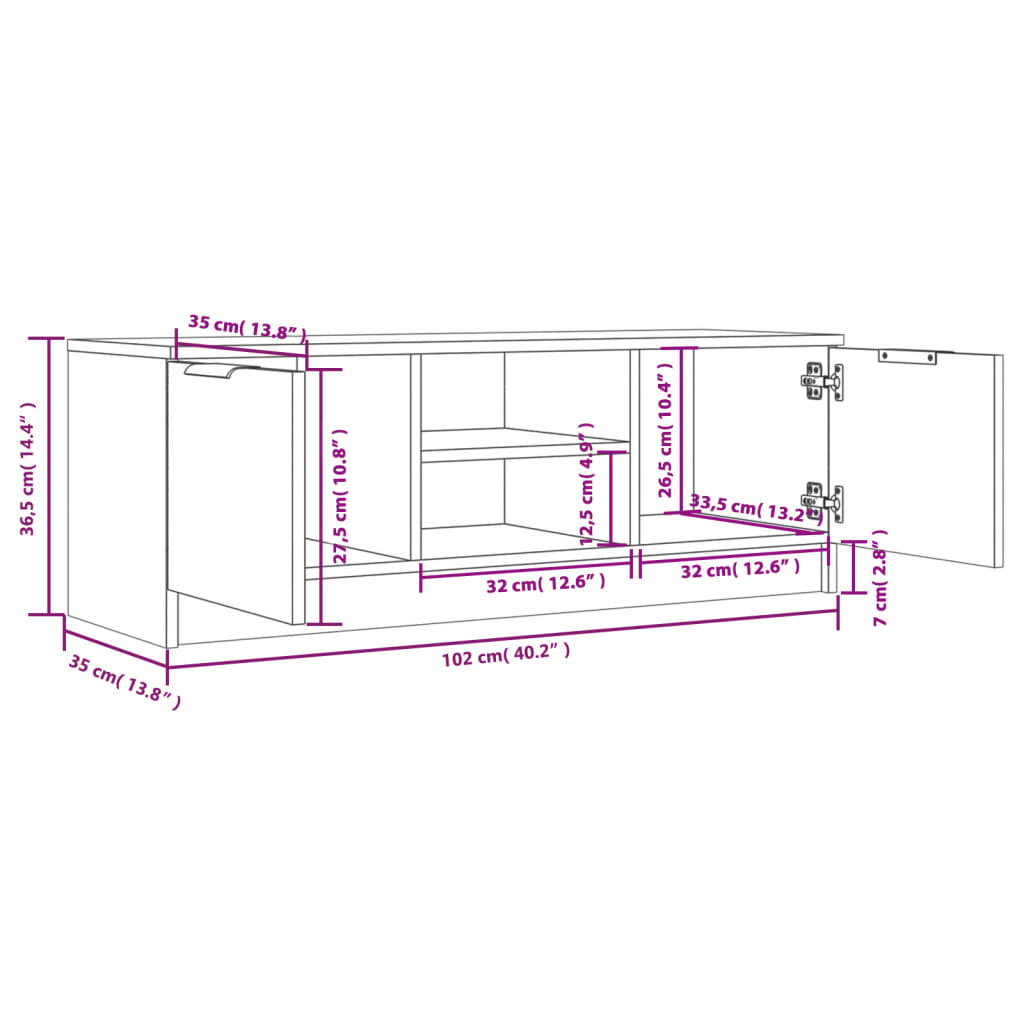 Meuble TV Noir 102x35x36,5 cm Bois d'ingénierie