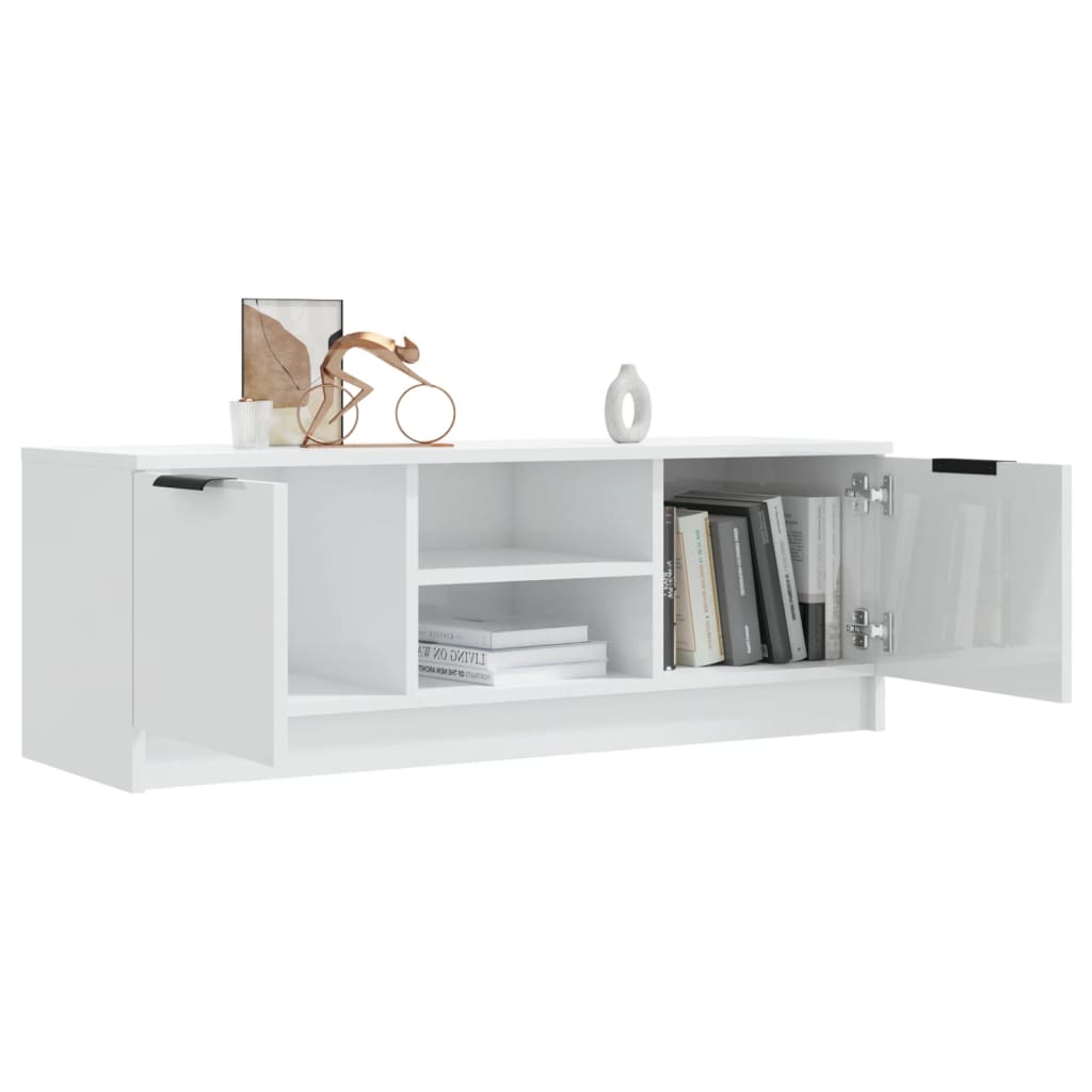 Meuble TV Blanc brillant 102x35x36,5 cm Bois d'ingénierie