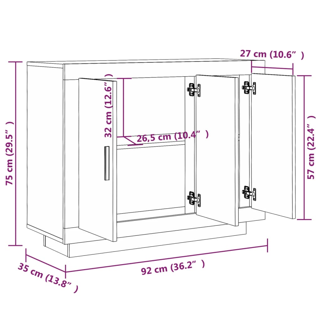 Schwarzes Sideboard 92x35x75 cm Holzwerkstoff