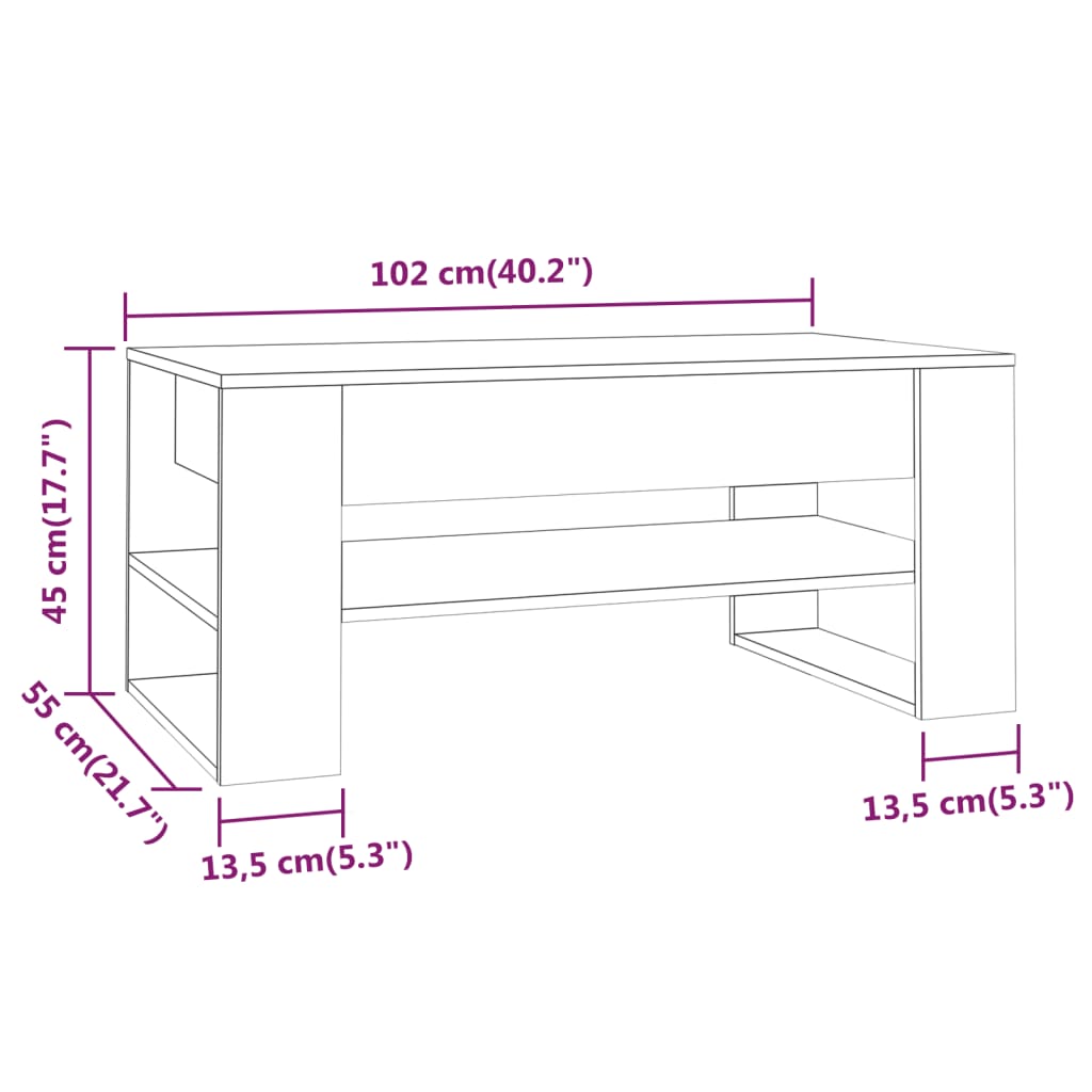 Table basse chêne fumé 102x55x45 cm bois d'ingénierie