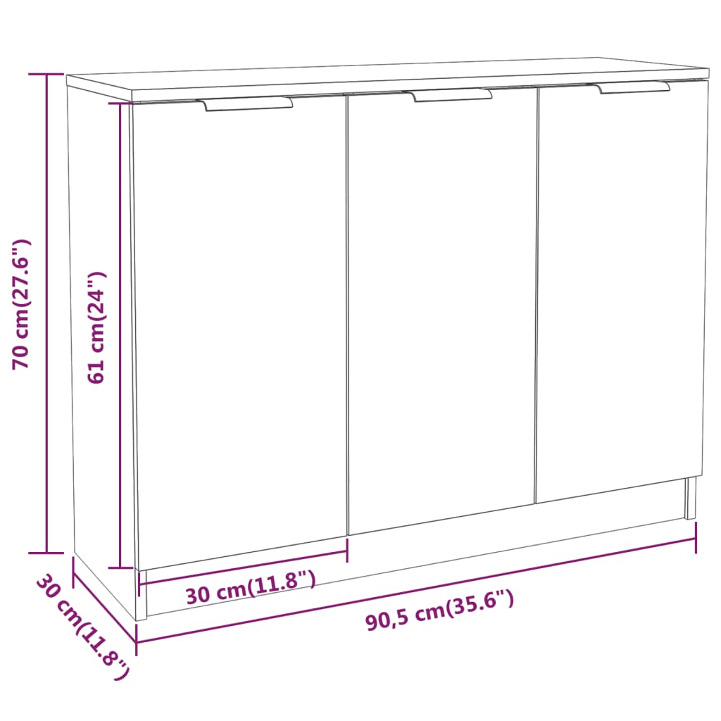 Buffet Sonoma gris 90,5x30x70 cm Bois d'ingénierie