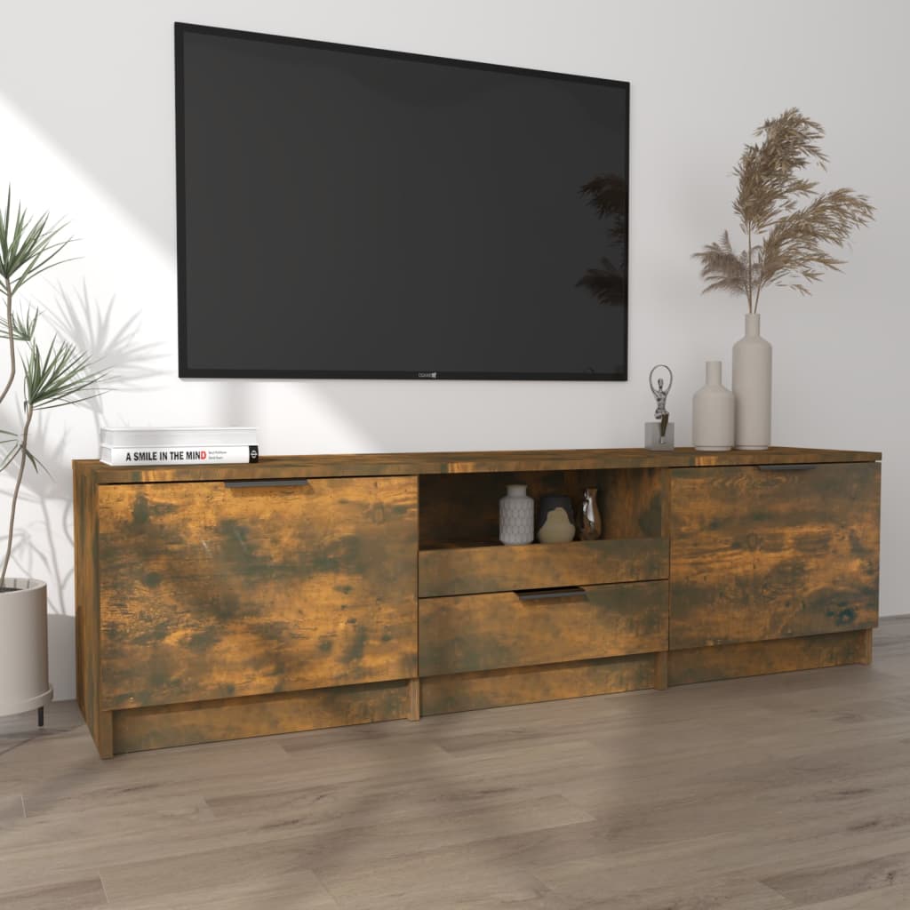 Meuble TV Chêne fumé 140x35x40 cm Bois d'ingénierie