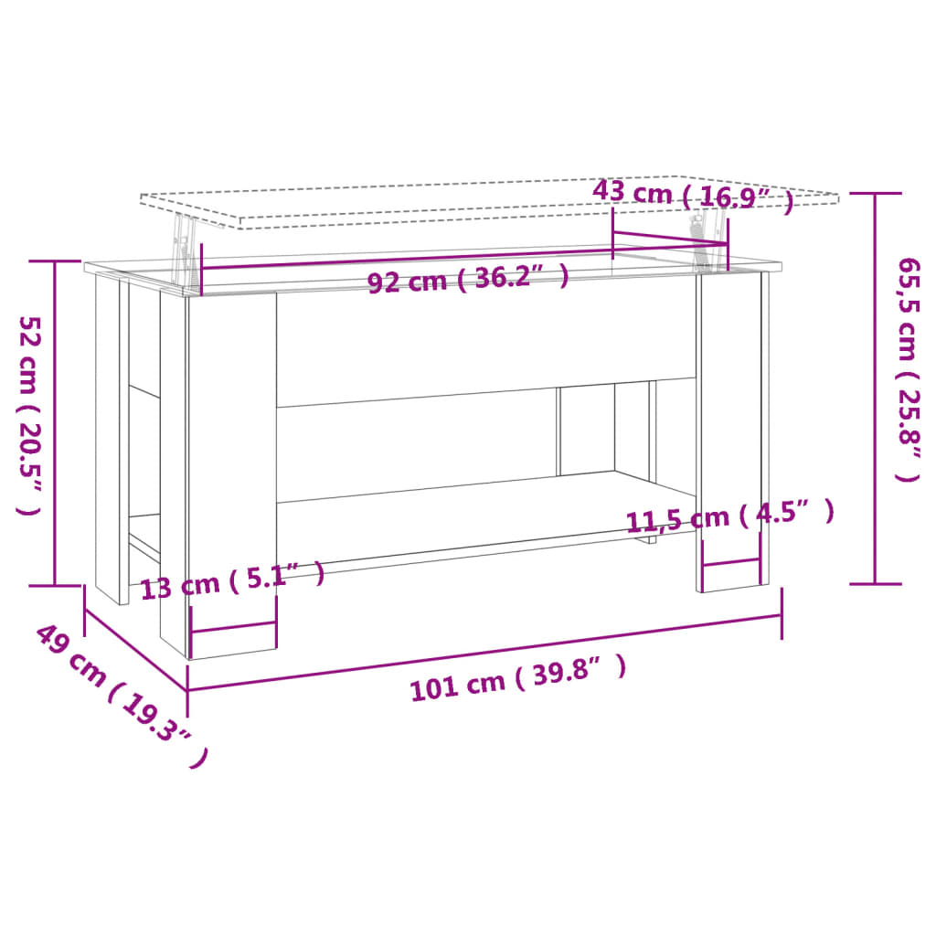 Table basse blanc 101x49x52 cm bois d'ingénierie